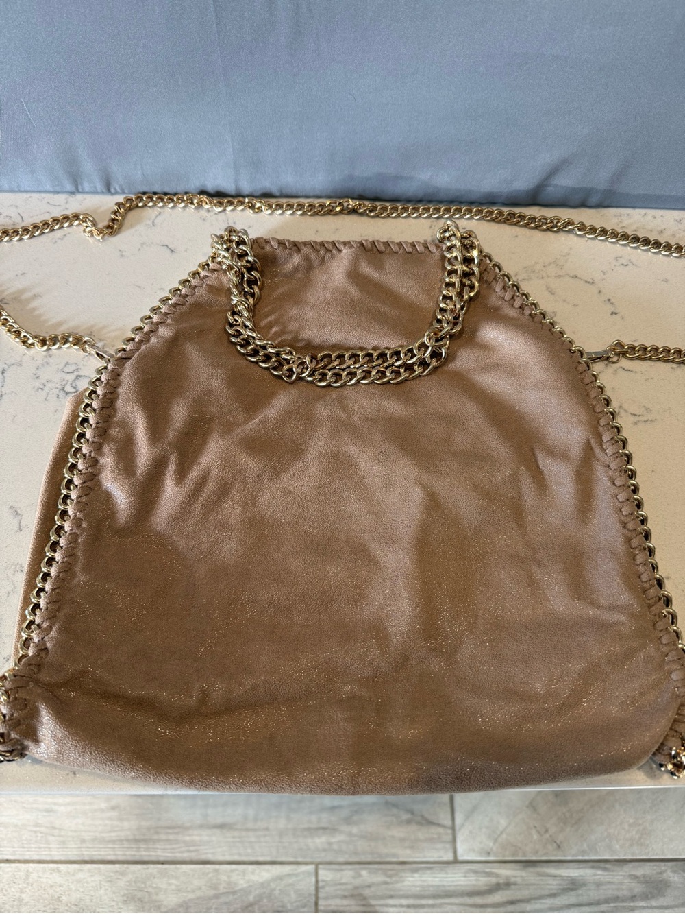 Shimmer Taupe Chain-Accent Women's Shoulder Bag